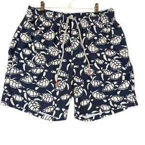 Rainforest Navy Blue and White Sea Turtle Swim Trunks Pockets Size Medium